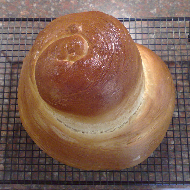 Challah bread shaped for Rosh HaShanah.