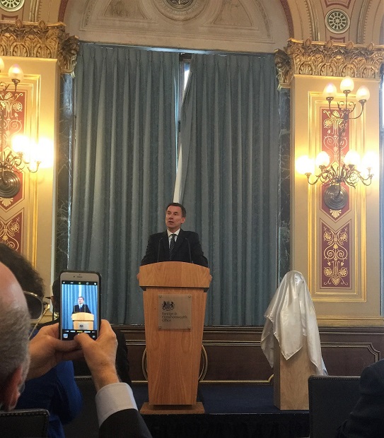 Former Foreign Secretary Jeremy Hunt, speaking at the Foreign Office. Photo: Hugh Kitson