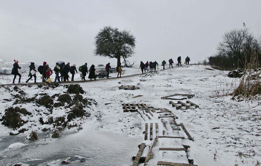 Migrants attempt to cross from Macedonia into Serbia.