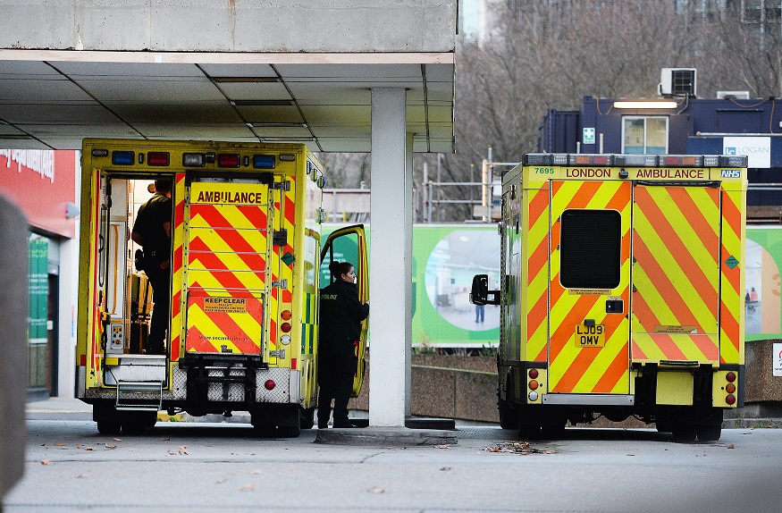 Ambulance waiting area outside St Thomas's Hospital, central London. See Photo Credits.