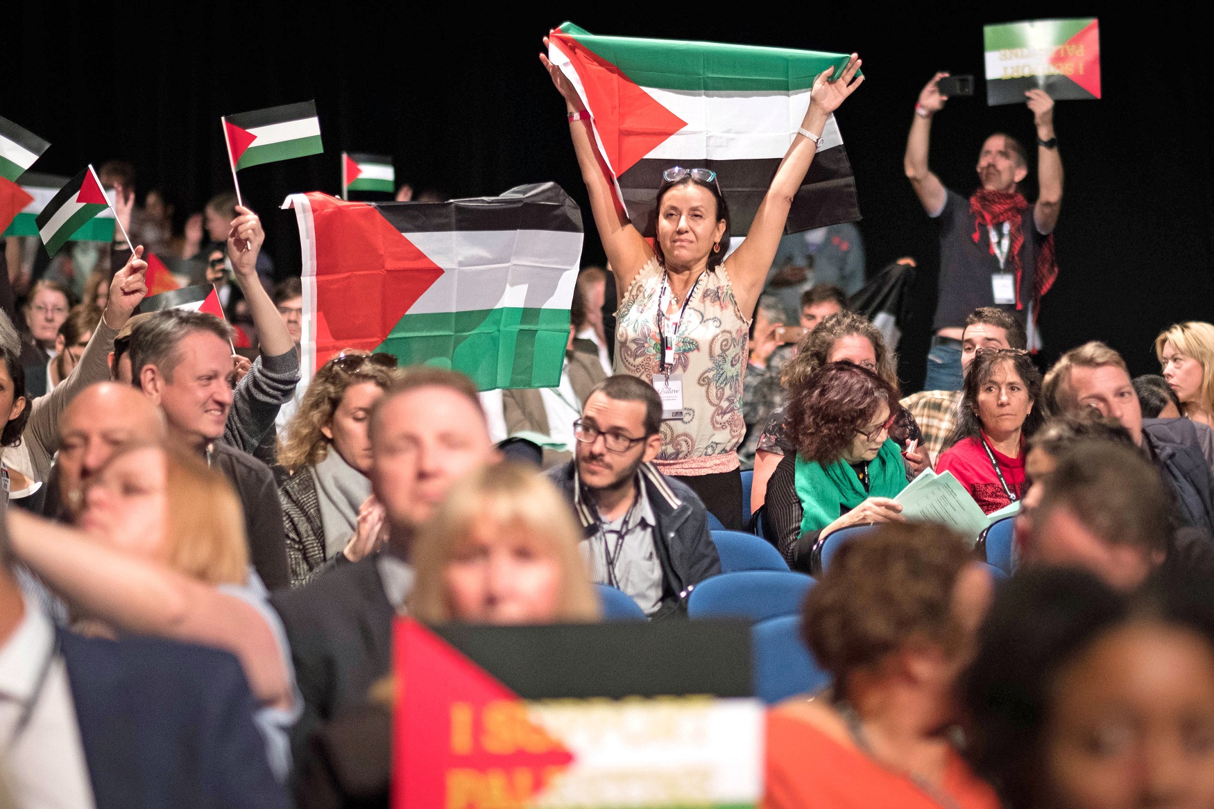 Palestinian flags at the 2018 Labour Party Conference. Stefan Rousseau/PA Wire/PA Images.
