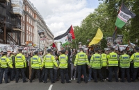 Al Quds march, London. Hezbollah flag (yellow) clearly visible.