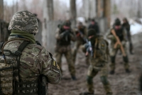  Ukrainian civilians and reservists conduct military training in the outskirts of Kyiv under the Ukrainian Territorial Defense Forces as Russian troops mass on the nation's borders. Ukraine, 01/29/2022. 
