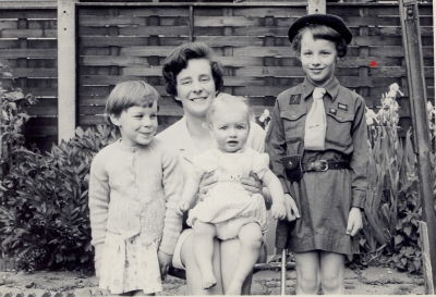 Early photo of Monica with Jenny, Alison and Stephen